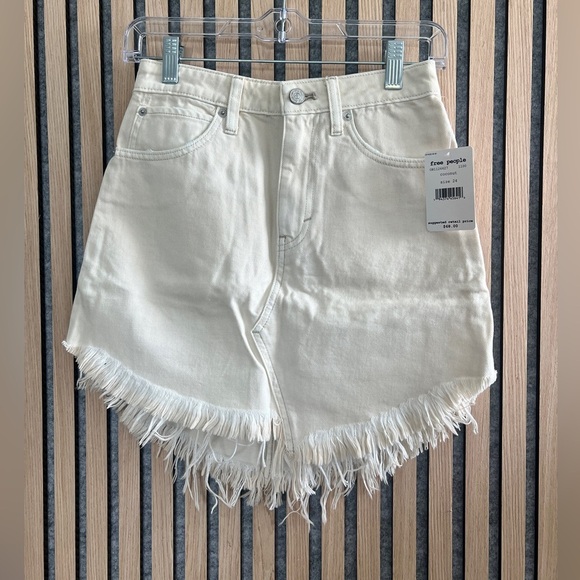 Free People We The Free Bailey Raw Hem Denim Frayed Mini Skirt - coconut- 24 - Picture 8 of 8